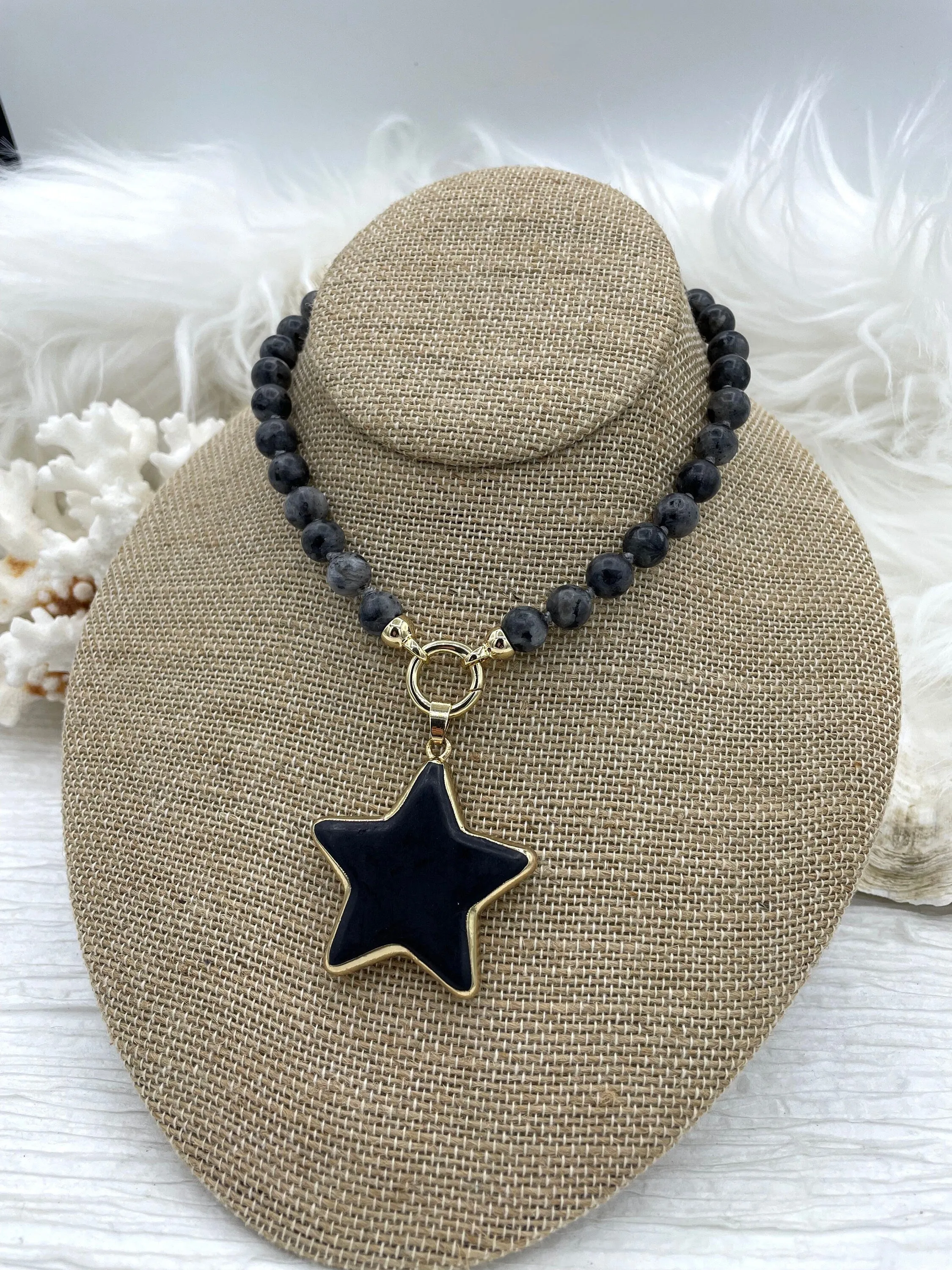 Gold Soldered Star Shaped Howlite Stone Pendants and charms. 3 colors, white, black, or turquoise, 3 sizes, Gold Bale . Fast Shipping