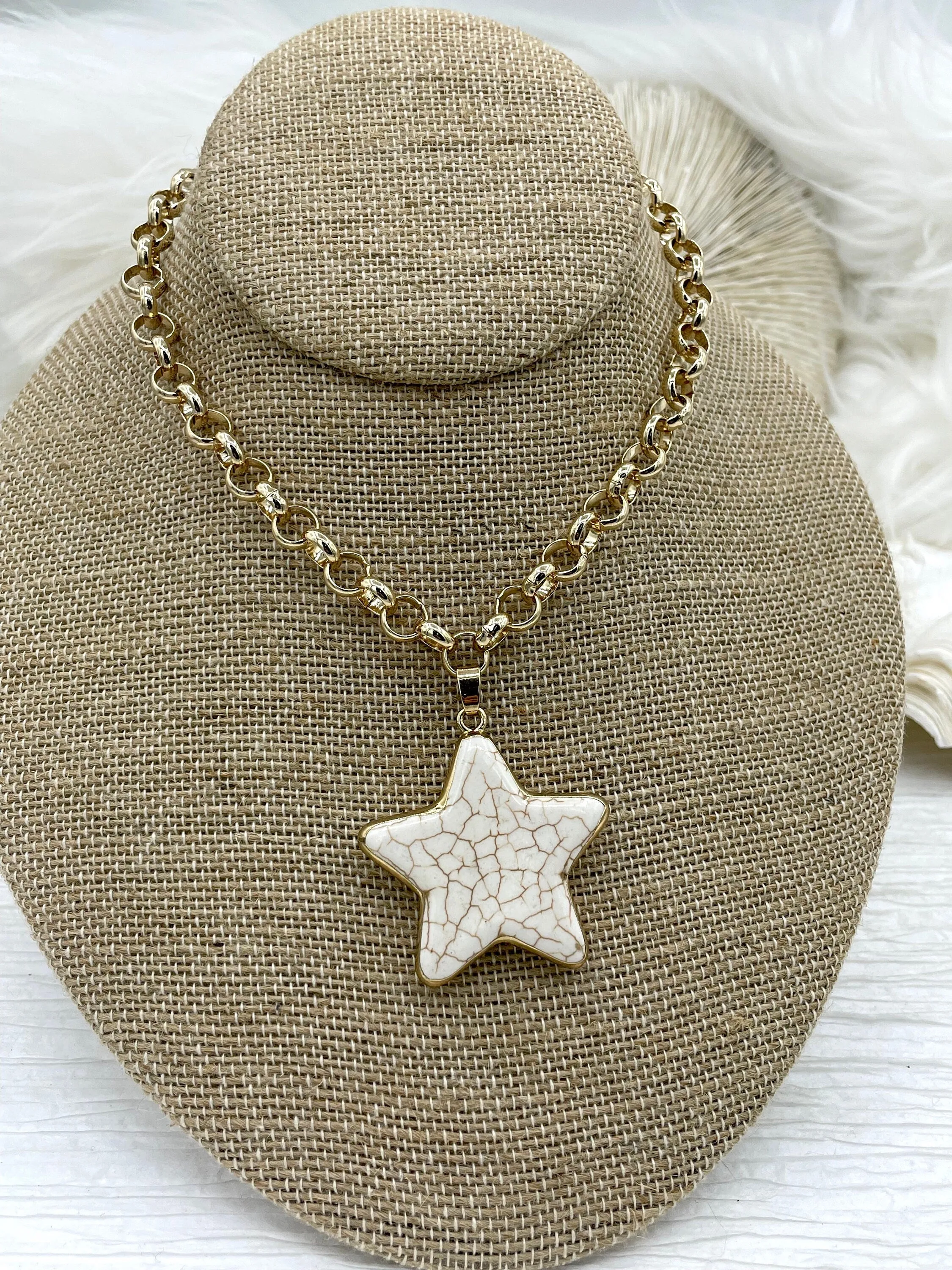 Gold Soldered Star Shaped Howlite Stone Pendants and charms. 3 colors, white, black, or turquoise, 3 sizes, Gold Bale . Fast Shipping