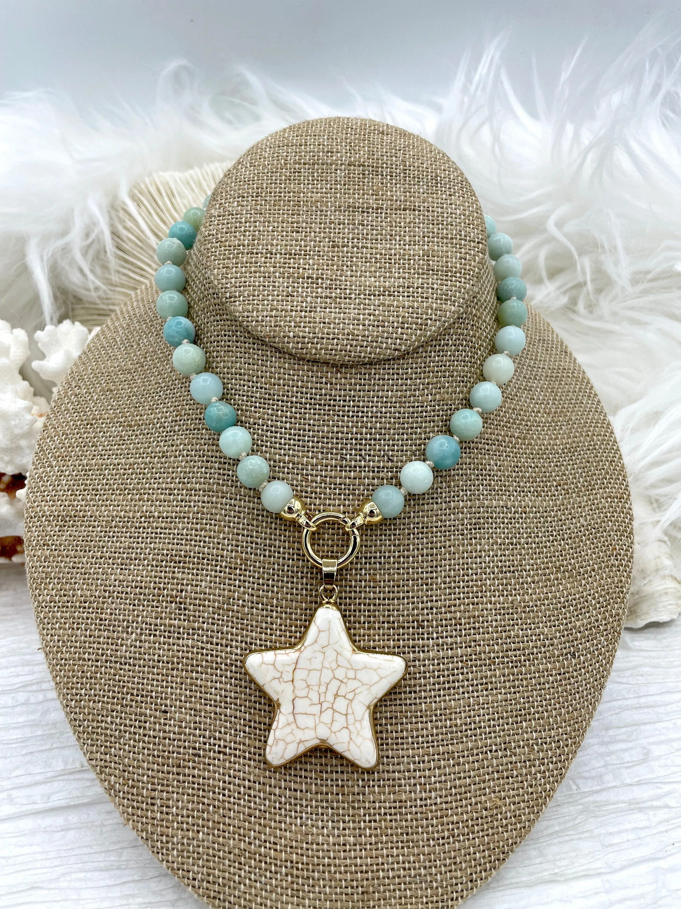 Gold Soldered Star Shaped Howlite Stone Pendants and charms. 3 colors, white, black, or turquoise, 3 sizes, Gold Bale . Fast Shipping