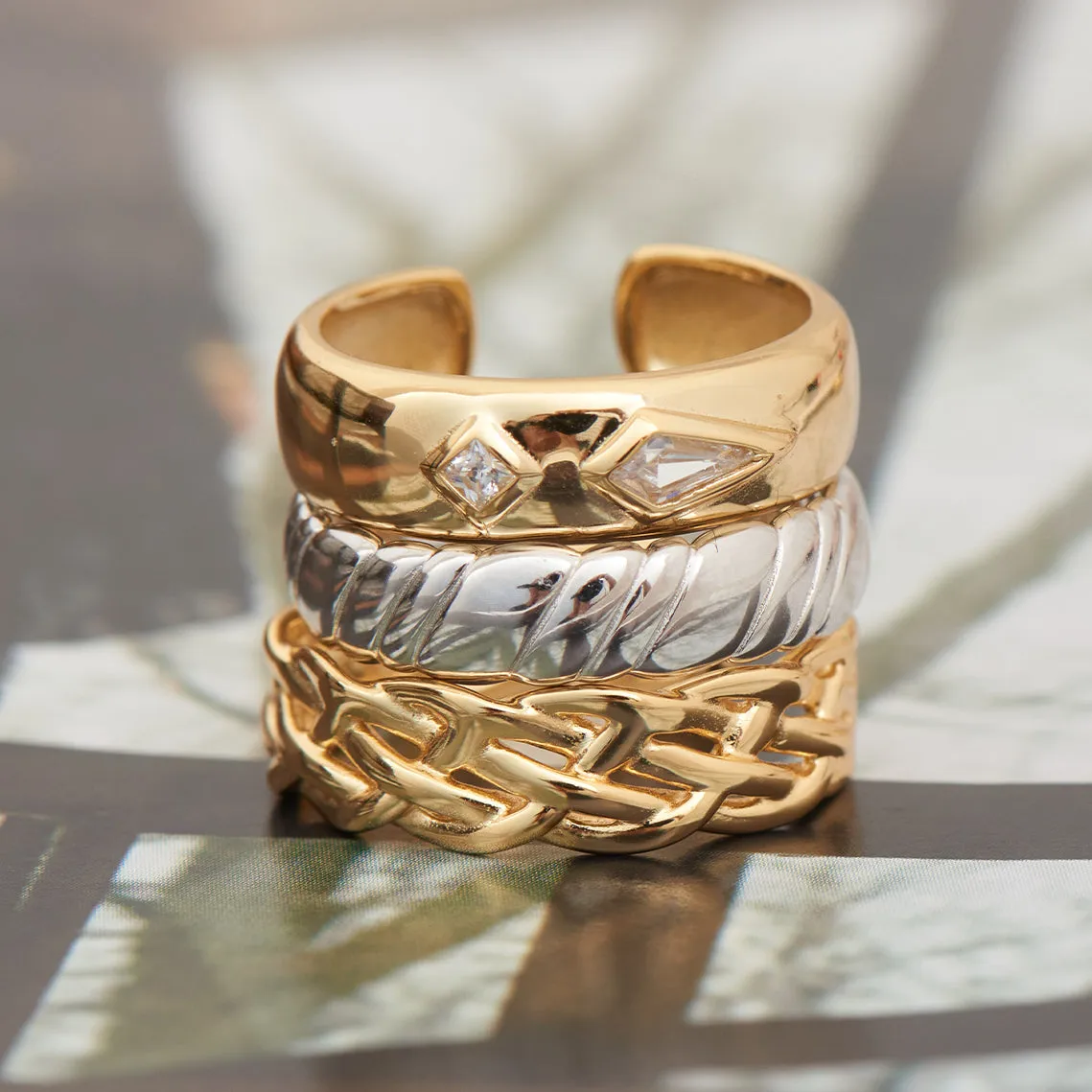 Gold Sparkle Emblem Thick Band Ring