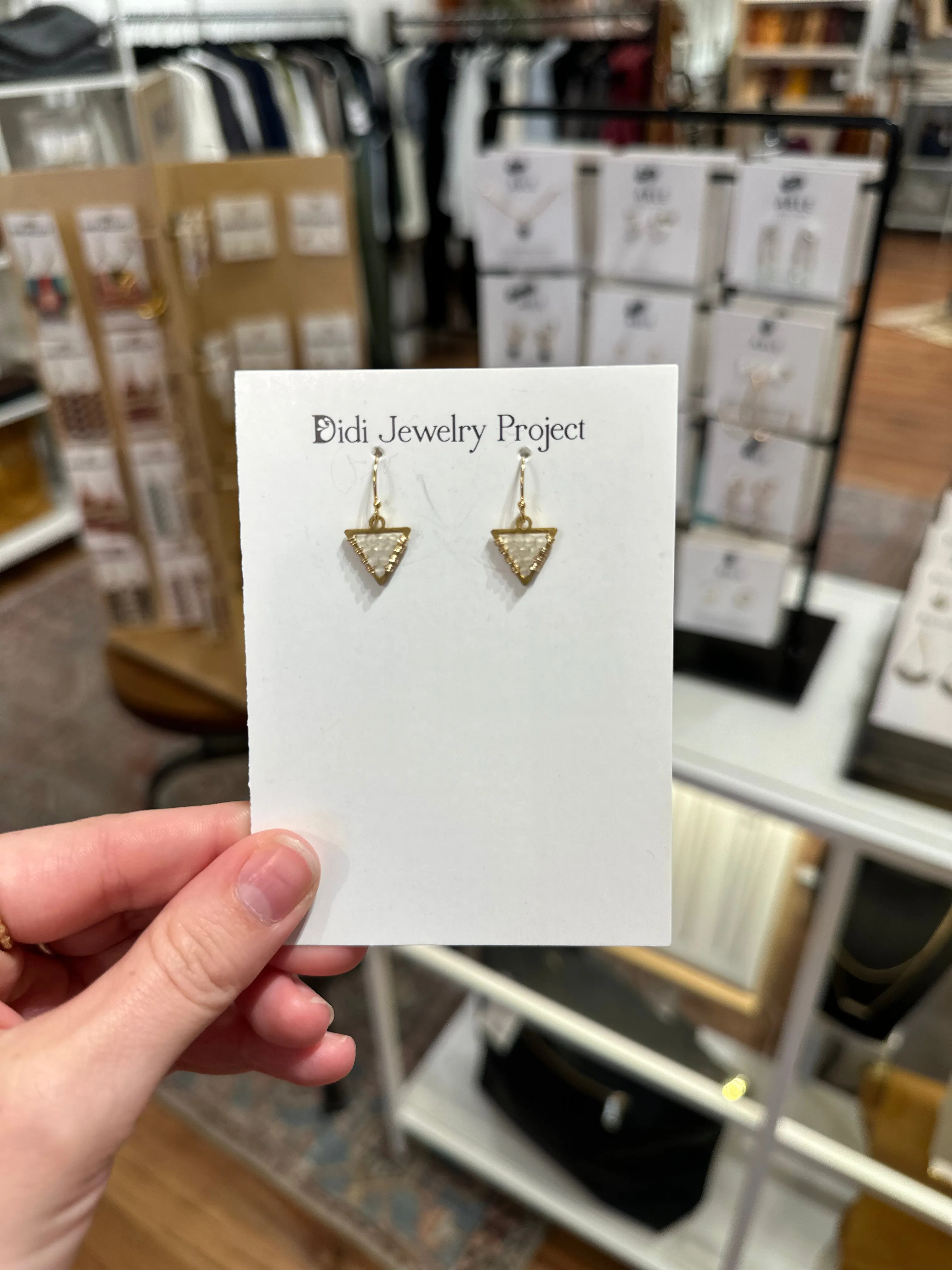 Gold Striking Triangle Earrings in Moonstone