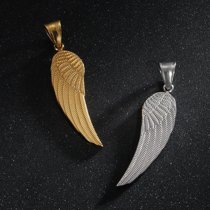 Golden Feather Hip-Hop Pendant for Men and Women - Stainless Steel Jewelry for Wholesale Buyers in Europe and America