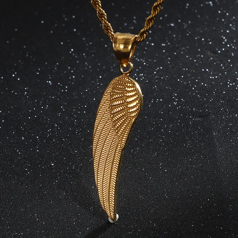 Golden Feather Hip-Hop Pendant for Men and Women - Stainless Steel Jewelry for Wholesale Buyers in Europe and America