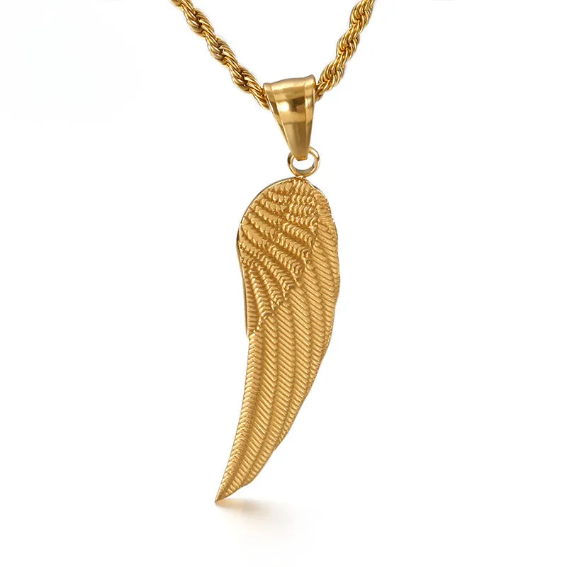 Golden Feather Hip-Hop Pendant for Men and Women - Stainless Steel Jewelry for Wholesale Buyers in Europe and America