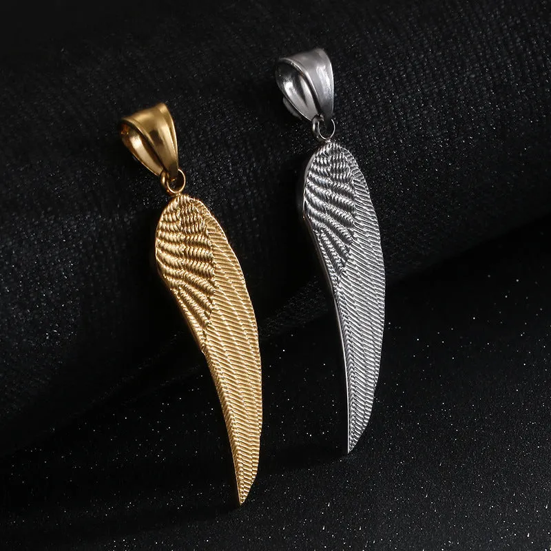 Golden Feather Hip-Hop Pendant for Men and Women - Stainless Steel Jewelry for Wholesale Buyers in Europe and America