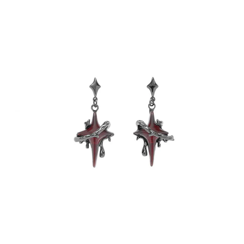 Gothic Thorns Four-Pointed Star Alloy Stud Earrings