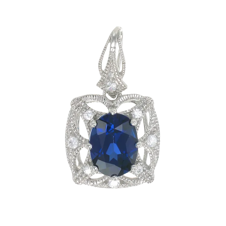 Graceful Blue Sapphire Pendant with Filigree Detail