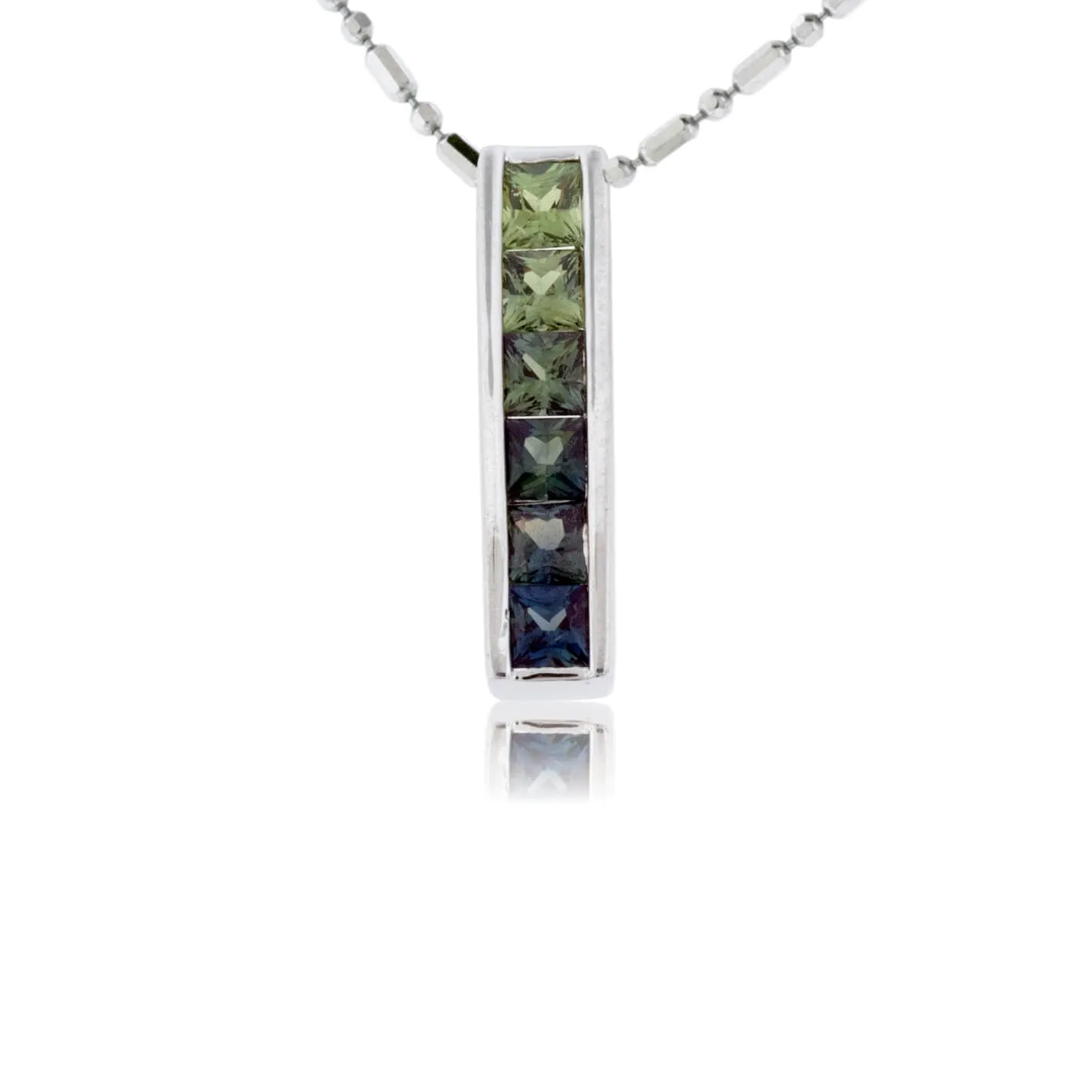 Green Fade Sapphire Bar Drop Style Pendant