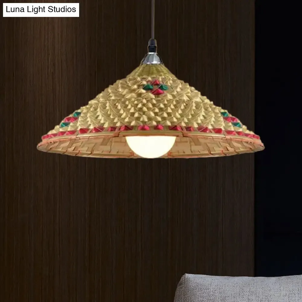 Hanging Rustic Bamboo Pendant Lamp with Hat-shaped Shade - Perfect for Dining Tables!