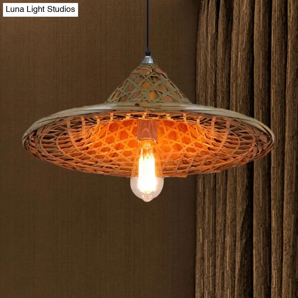 Hanging Rustic Bamboo Pendant Lamp with Hat-shaped Shade - Perfect for Dining Tables!