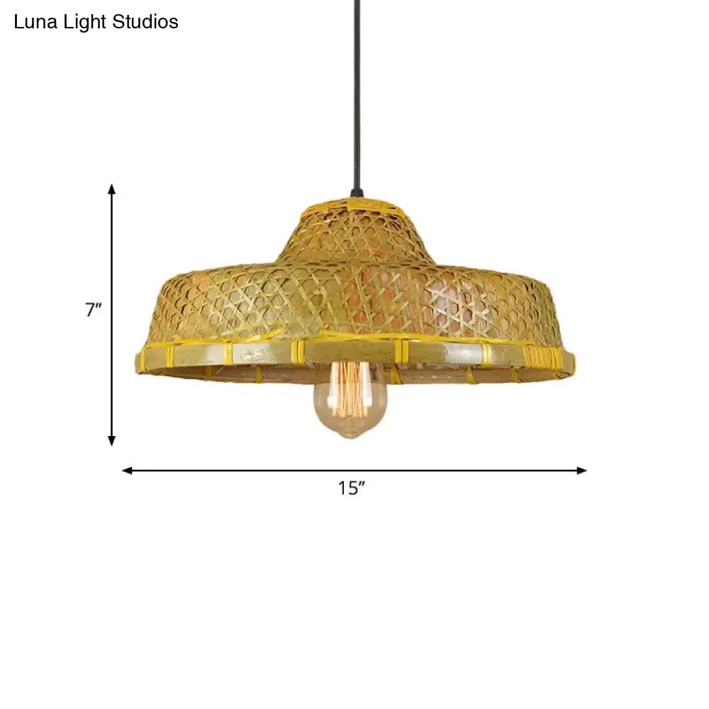 Hanging Rustic Bamboo Pendant Lamp with Hat-shaped Shade - Perfect for Dining Tables!