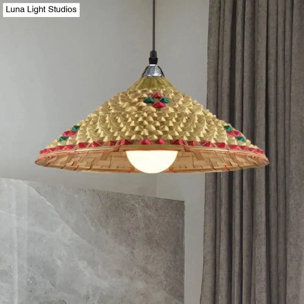 Hanging Rustic Bamboo Pendant Lamp with Hat-shaped Shade - Perfect for Dining Tables!