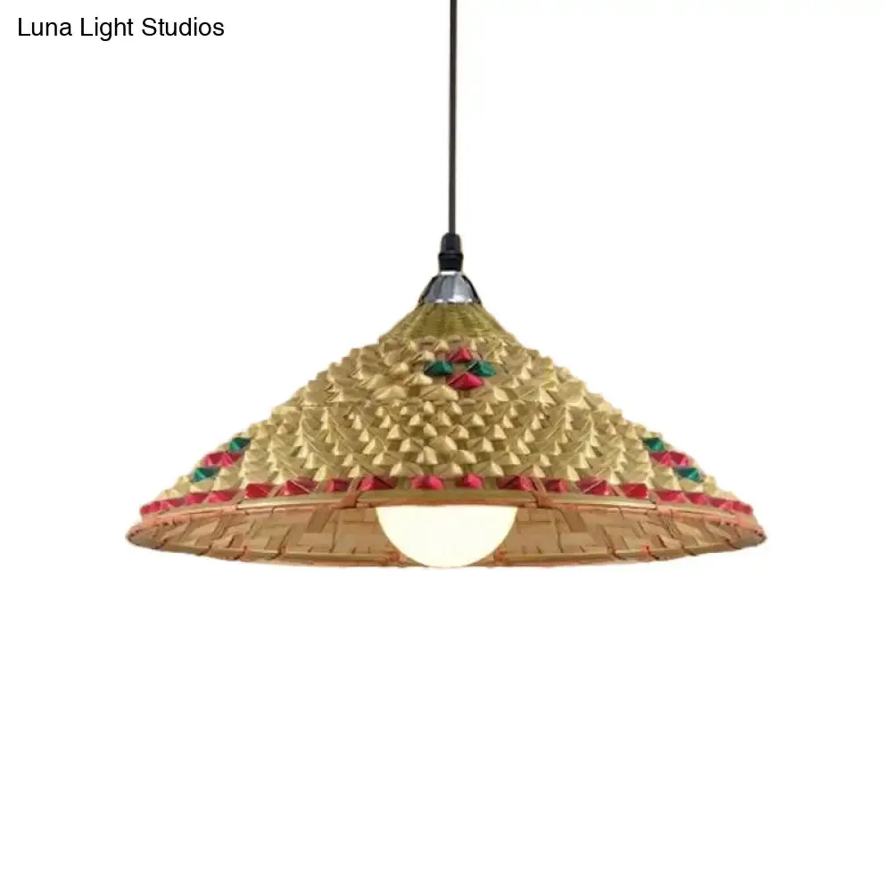 Hanging Rustic Bamboo Pendant Lamp with Hat-shaped Shade - Perfect for Dining Tables!