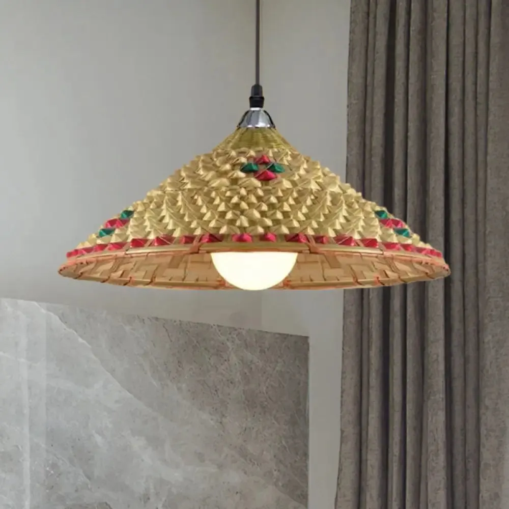 Hanging Rustic Bamboo Pendant Lamp with Hat-shaped Shade - Perfect for Dining Tables!