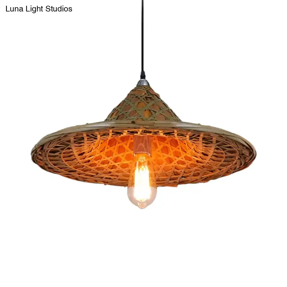 Hanging Rustic Bamboo Pendant Lamp with Hat-shaped Shade - Perfect for Dining Tables!