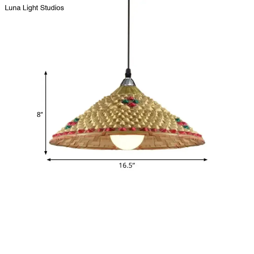 Hanging Rustic Bamboo Pendant Lamp with Hat-shaped Shade - Perfect for Dining Tables!