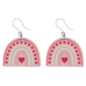 Heart Rainbow Dangles Hypoallergenic Earrings for Sensitive Ears Made with Plastic Posts