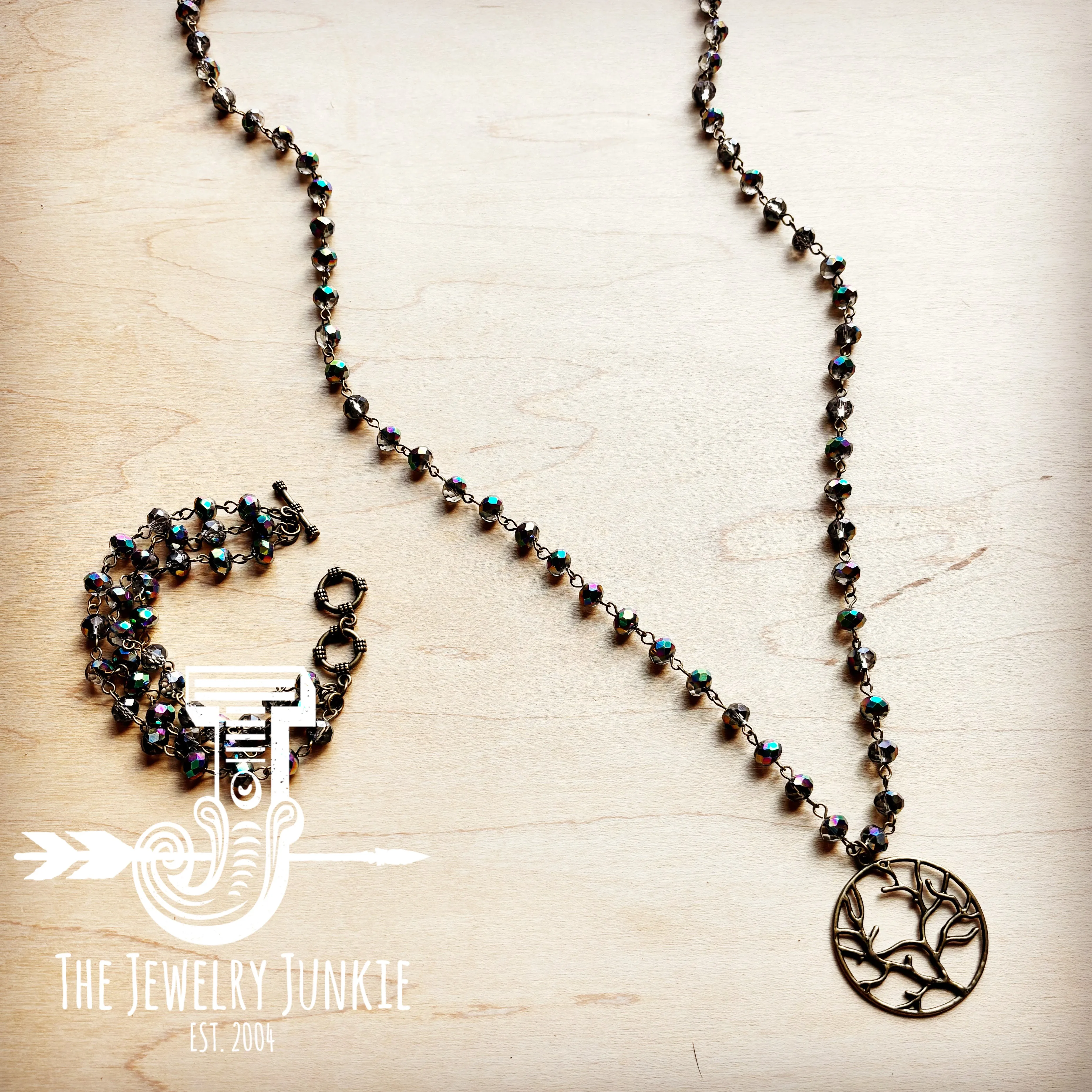 **Indigo Faceted Beaded Necklace w/ Tree of Life 257k