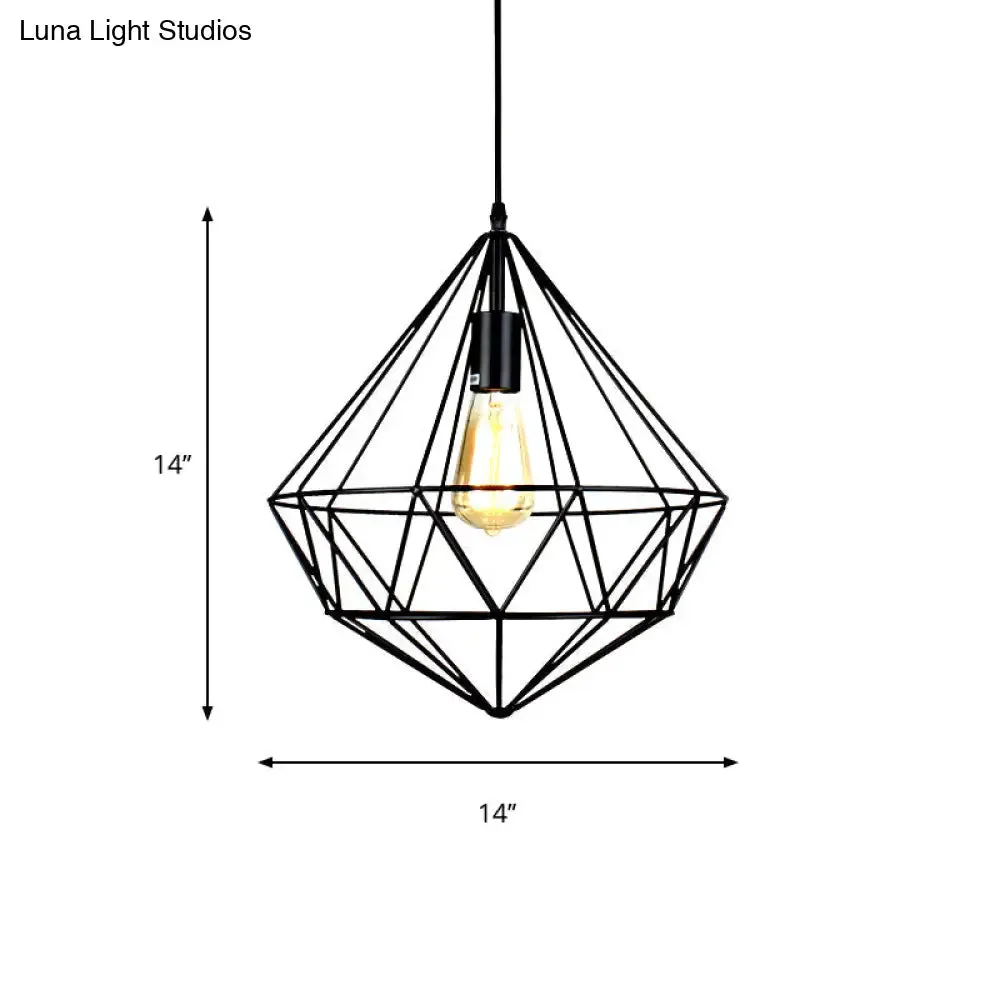 Industrial Faceted Cage Metal Pendant Ceiling Light in Black for Living Room - 1 Bulb