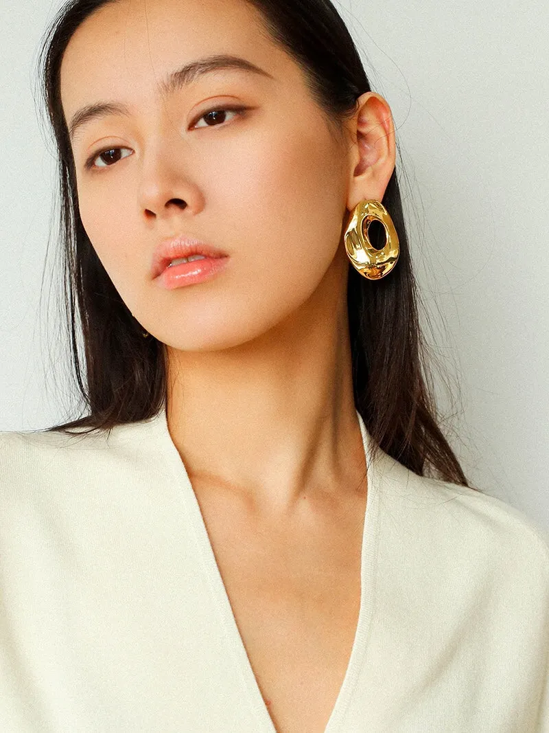 Irregular Geometric Oval Hollow Earrings