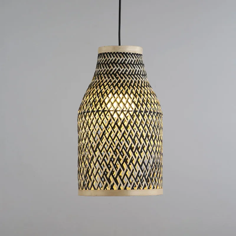 Japanese Rattan Pendant Lighting: Hand Woven, Black, 1 Bulb Ceiling Lamp