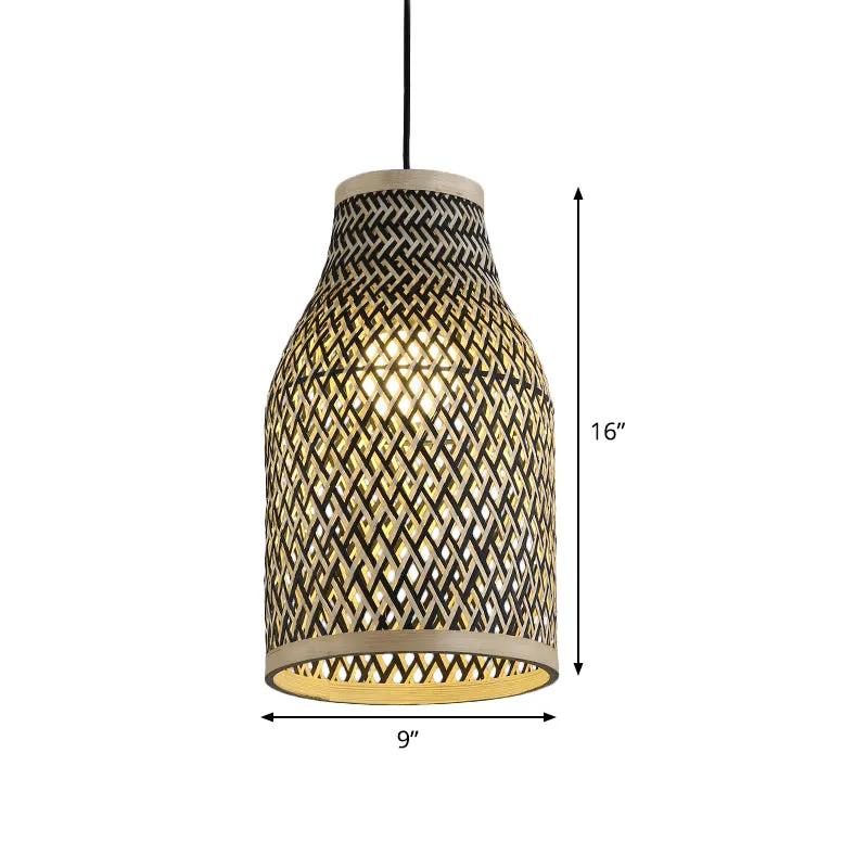 Japanese Rattan Pendant Lighting: Hand Woven, Black, 1 Bulb Ceiling Lamp