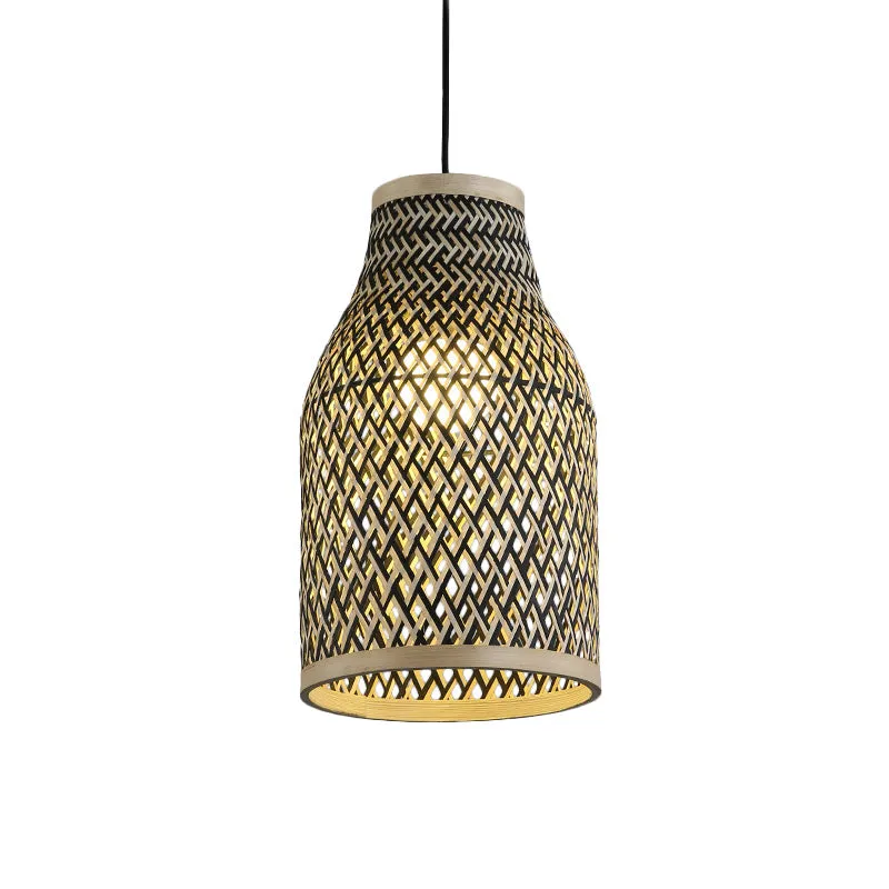 Japanese Rattan Pendant Lighting: Hand Woven, Black, 1 Bulb Ceiling Lamp