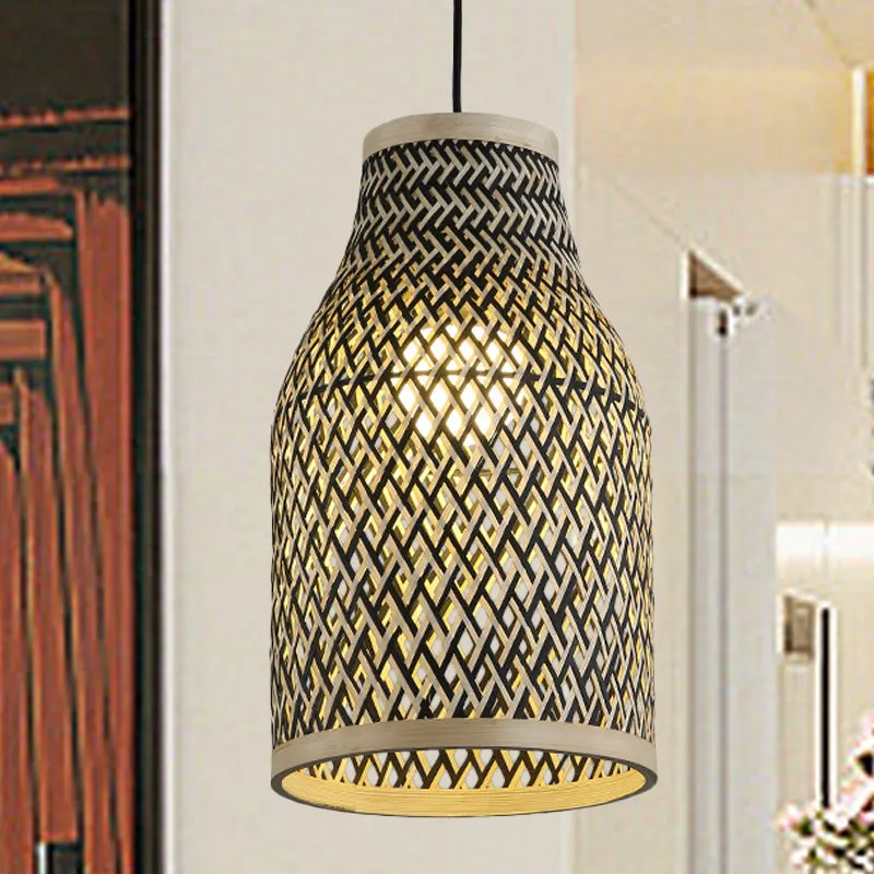 Japanese Rattan Pendant Lighting: Hand Woven, Black, 1 Bulb Ceiling Lamp