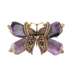 JOSE MARIA BARRERA Amethyst Garnet Butterfly Brooch