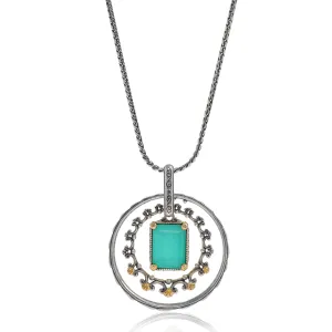 Konstantino Naiads Sterling Silver and 18K Yellow Gold, Teal Chalcedony Double Circle Doublet Pendant