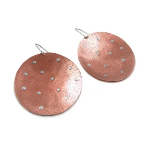 Large Hammered Copper and 925 Silver Circle Disc Earrings