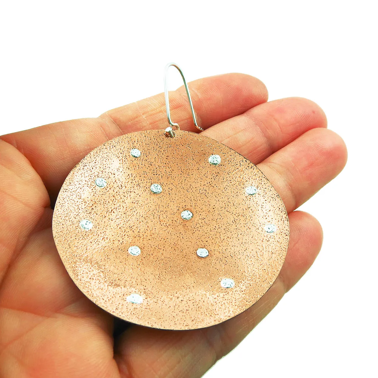 Large Hammered Copper and 925 Silver Circle Disc Earrings