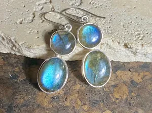 Large Labradorite Silver Earrings