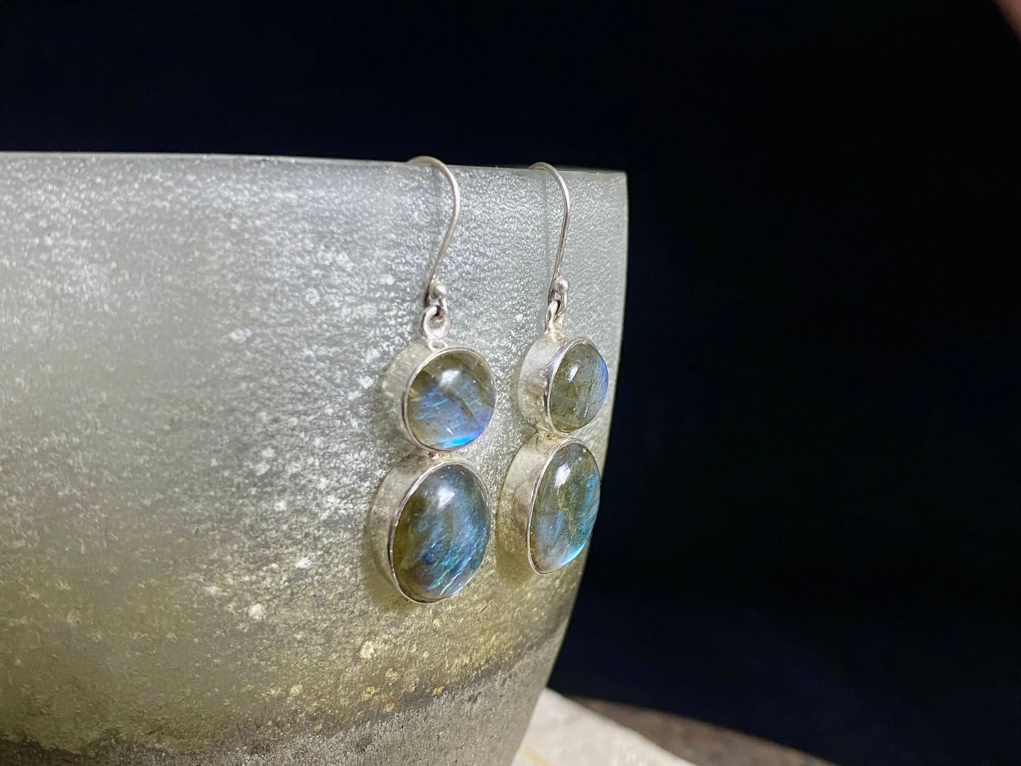 Large Labradorite Silver Earrings