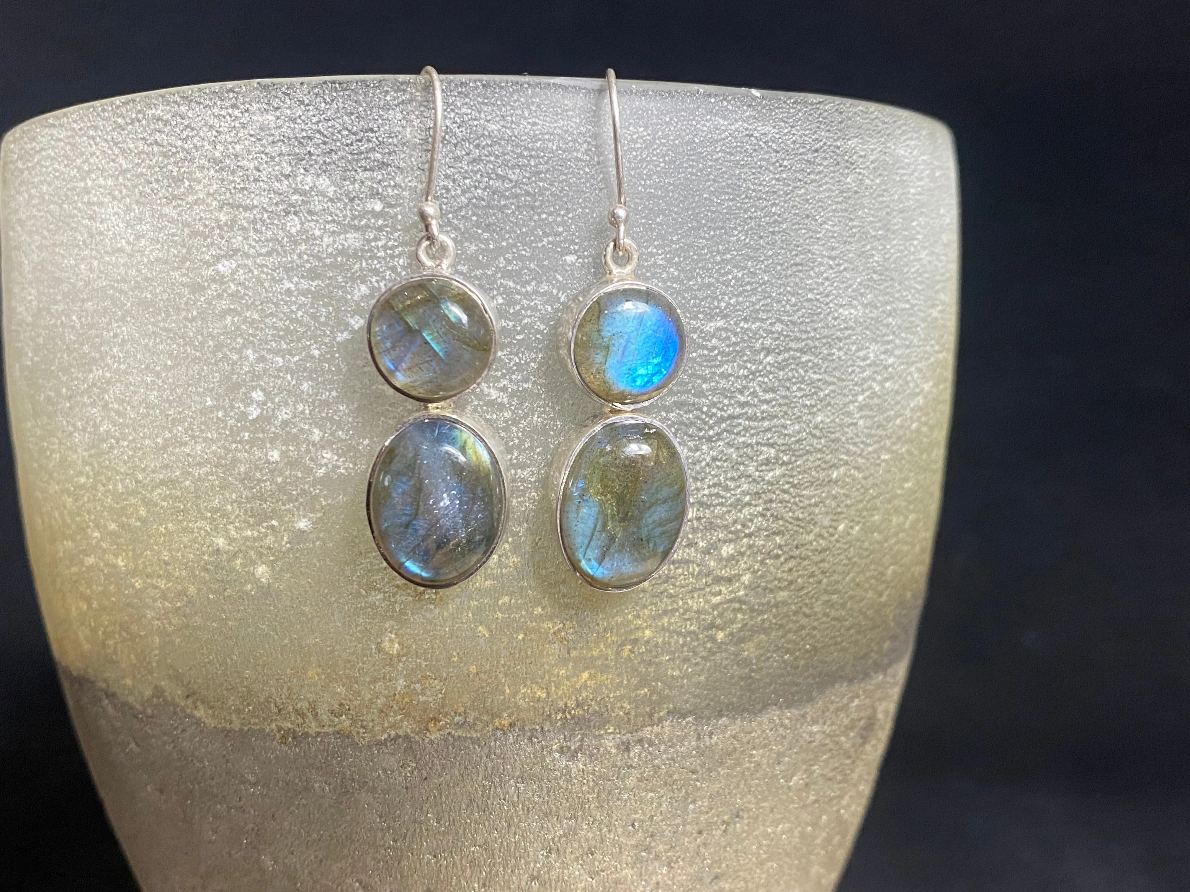 Large Labradorite Silver Earrings