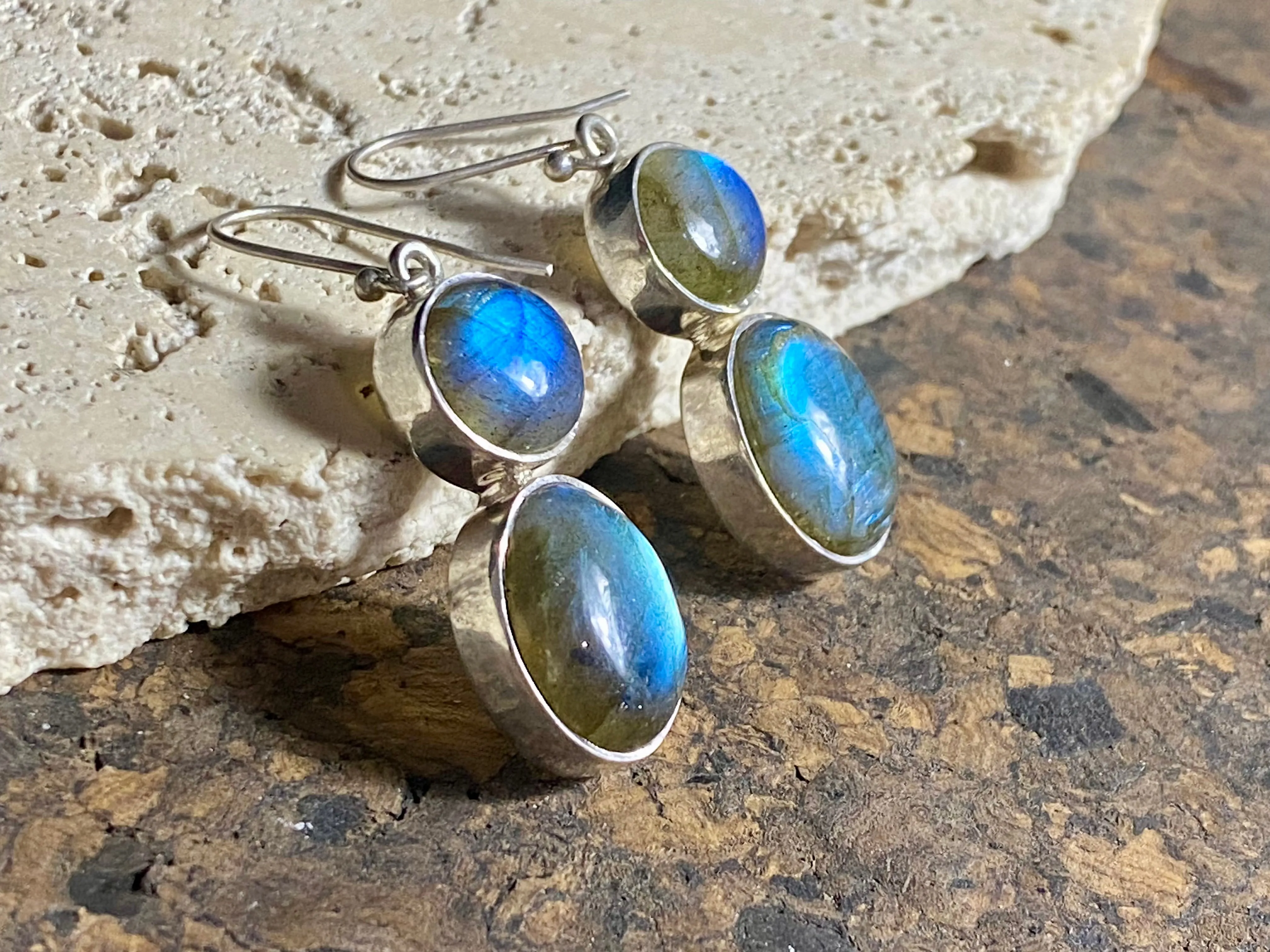 Large Labradorite Silver Earrings