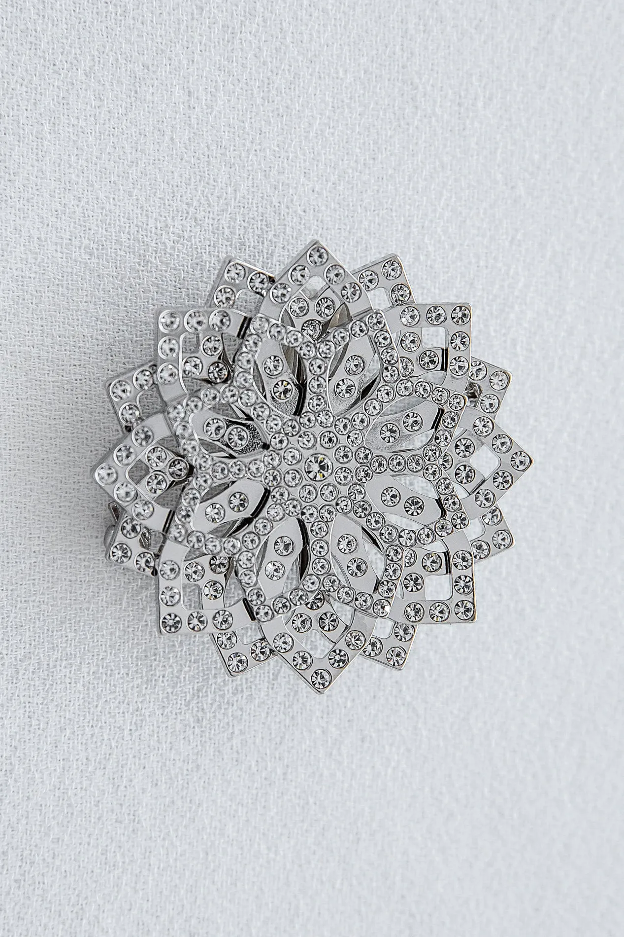 Lotus Brooch - Silver With Crystals