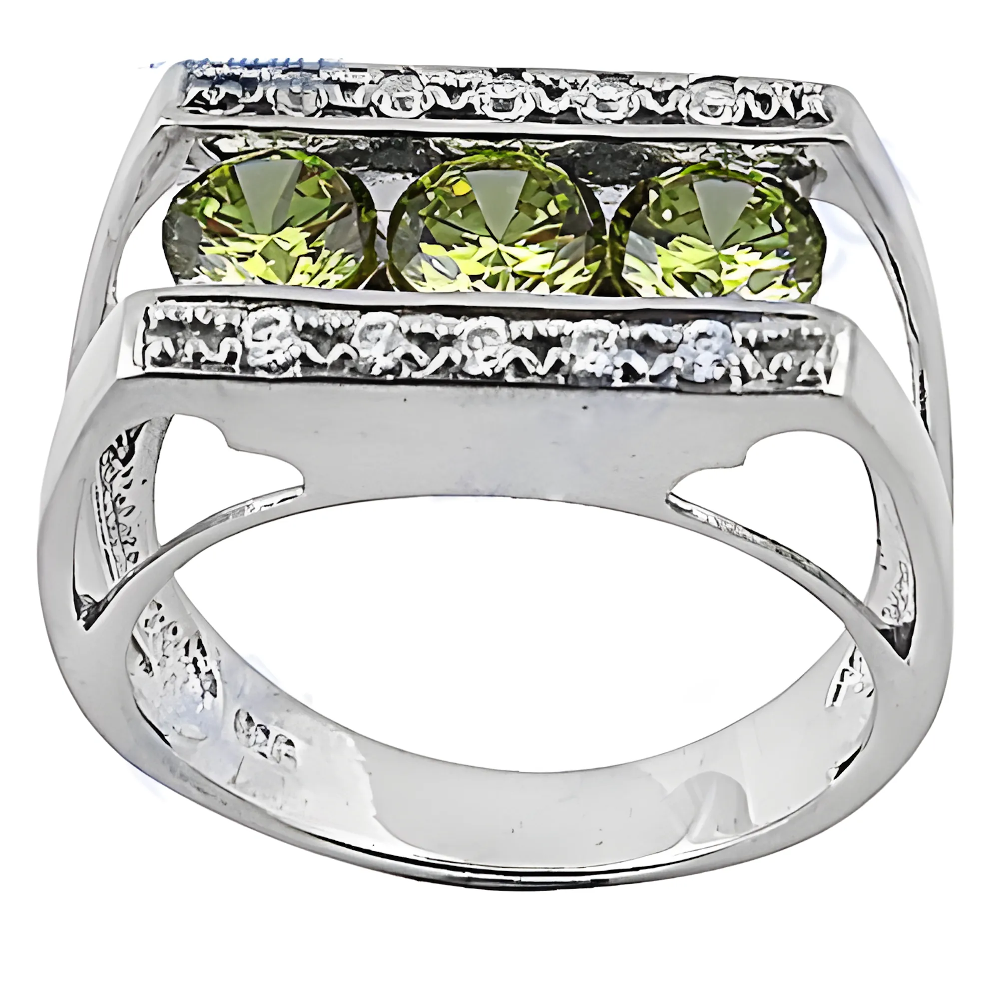 Luxurious Peridot Cubic Zirconia Gemstone Silver Ring | Impressive Newest CZ Rings