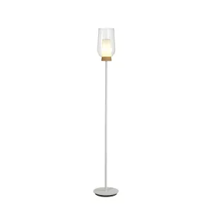 Mantra M8282 Nora Floor Lamp White/Wood/Clear Glass With Frosted Inner