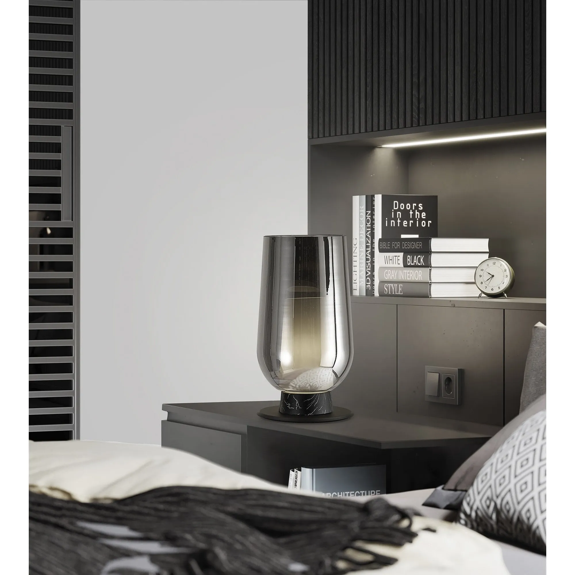 Mantra M8289 Nora Table Lamp Black/Black Marble/Chrome Glass With Frosted Inner