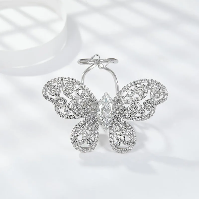 Marquise Shape White Zircon Active Butterfly Luxurious Silver Ring