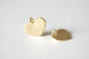 Matte Vermeil Wholesale Gold Heart Charm - 18k gold plated over sterling silver heart pendant, Gold Flat Stamping Heart Blanks, Personalize Heart, 87