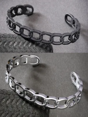 Men's Set Of 2 Silver & Black Rhodium-Plated Metal Cuff Bracelet - NVR