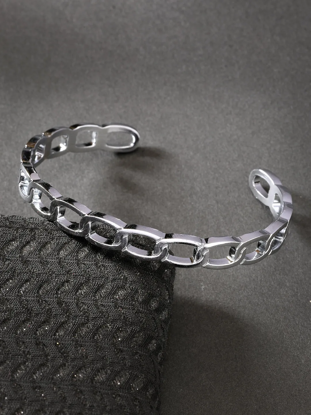 Men's Set Of 2 Silver & Black Rhodium-Plated Metal Cuff Bracelet - NVR