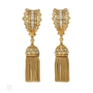 Mid-century gold and diamond tassel zipper earrings