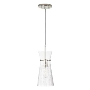 MILA 1-LIGHT CLEAR HALF CRACKLE GLASS PENDANT, POLISHED NICKEL