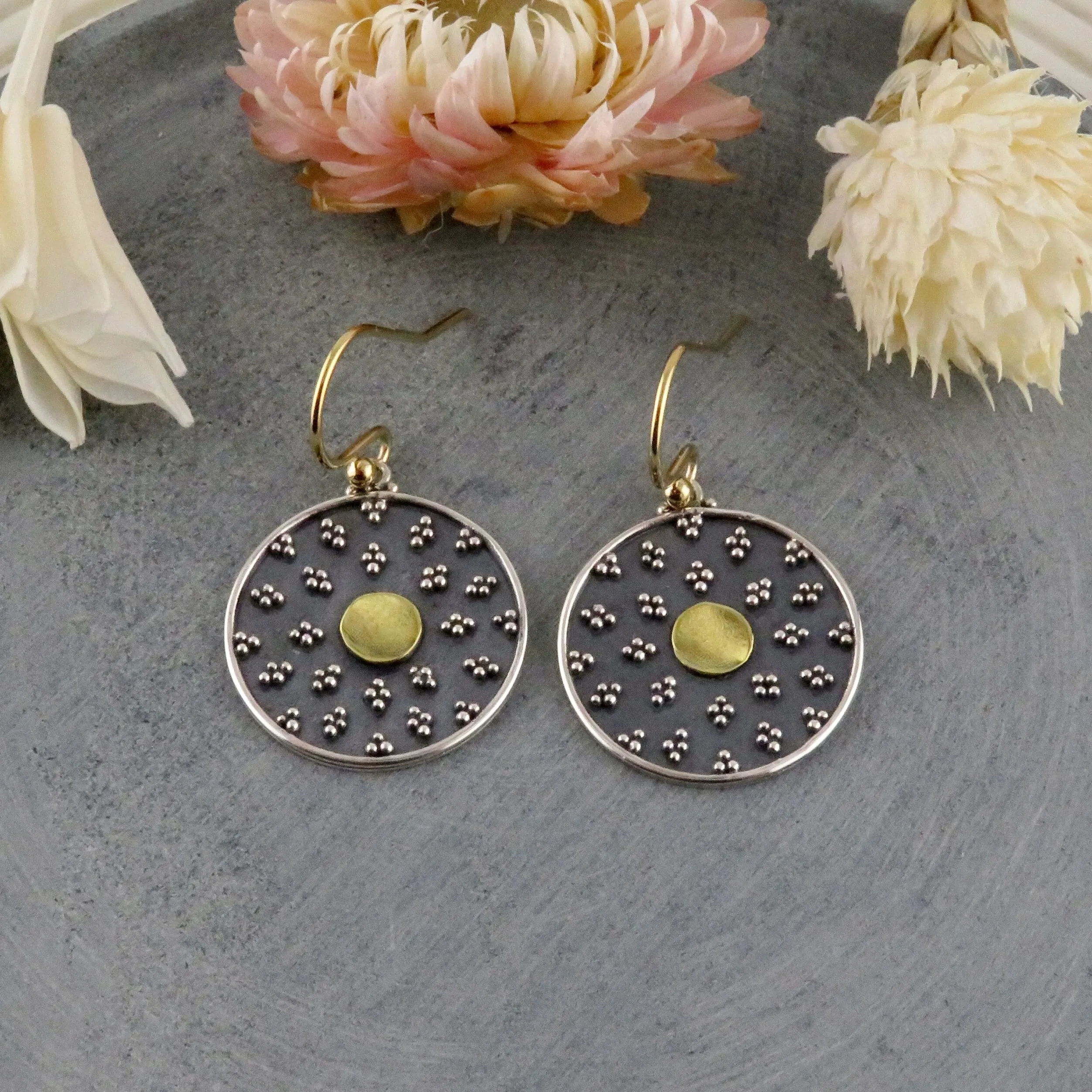 Mixed Metal Mandala Disc Earrings