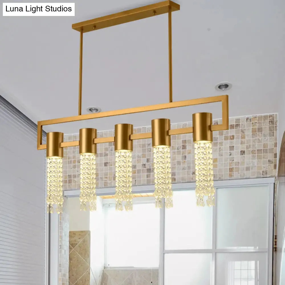 Modern Crystal Draping Brass Island Pendant Lighting Fixture - 15-Light Linear Suspension