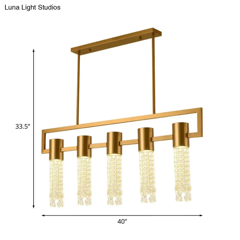 Modern Crystal Draping Brass Island Pendant Lighting Fixture - 15-Light Linear Suspension