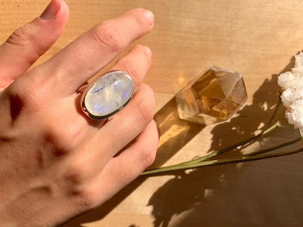 Moonstone Adustable Ring - Long Oval